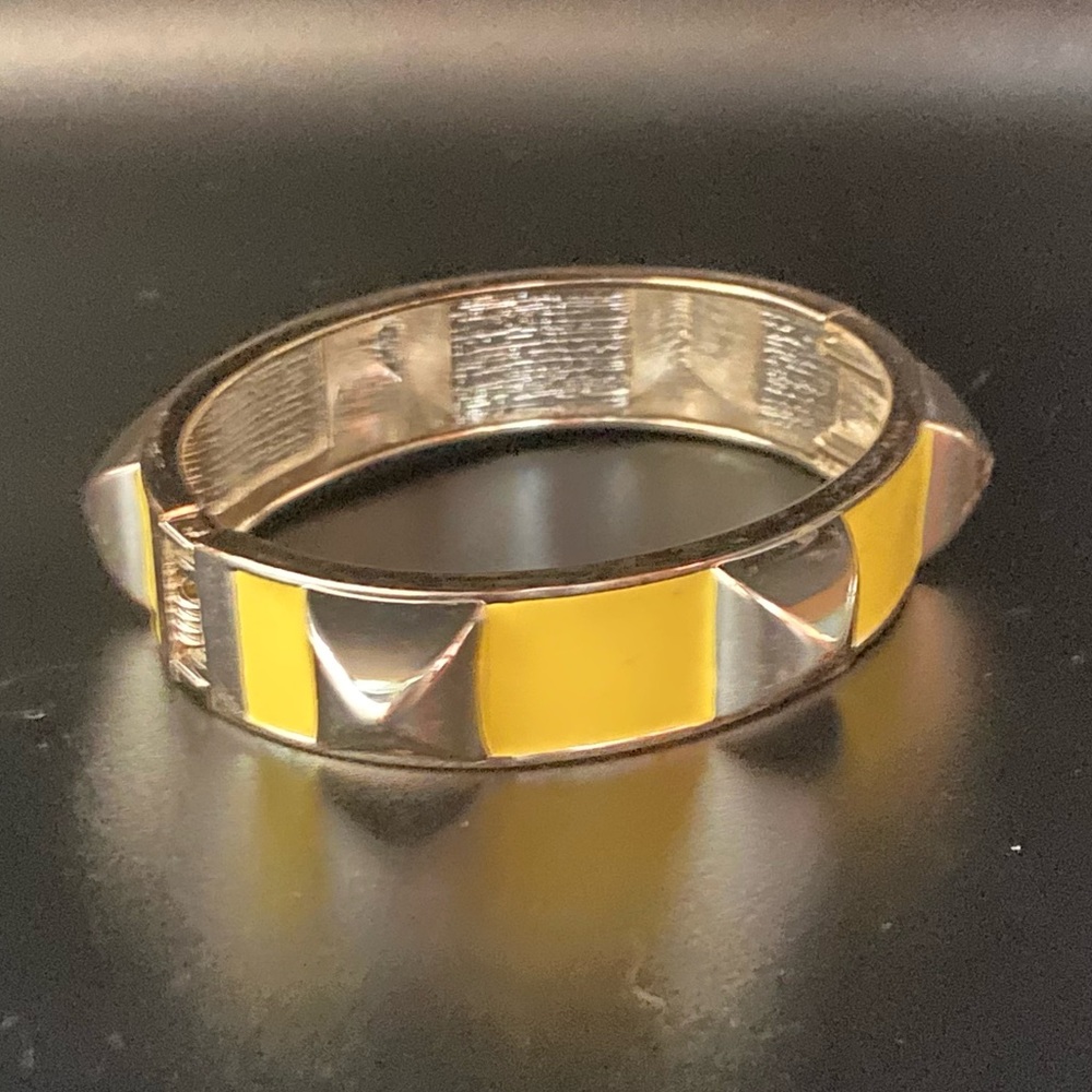 Silver and Yellow Studded Bangle Bracelet - Picture 10 of 17